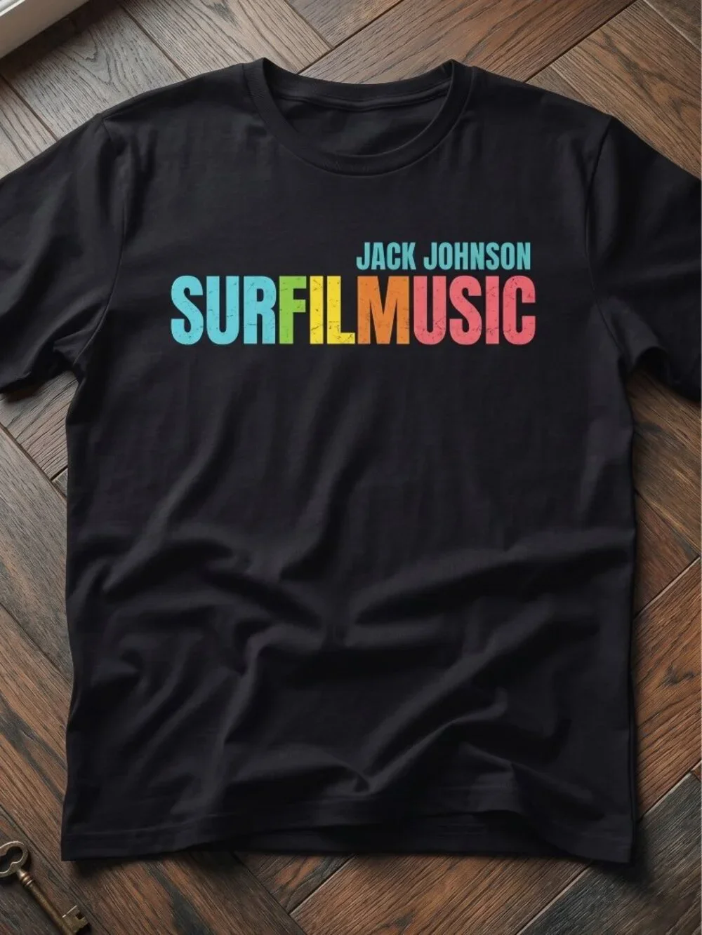 Jack Johnson Surfilmusic Graphic Vintage Style Black T-Shirt